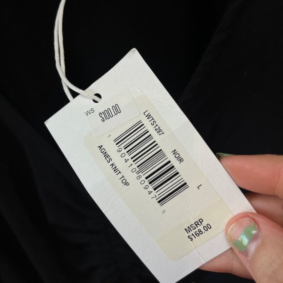 Frame Agnes Ruched Knit Top Noir Black Size L - Picture 6 of 7